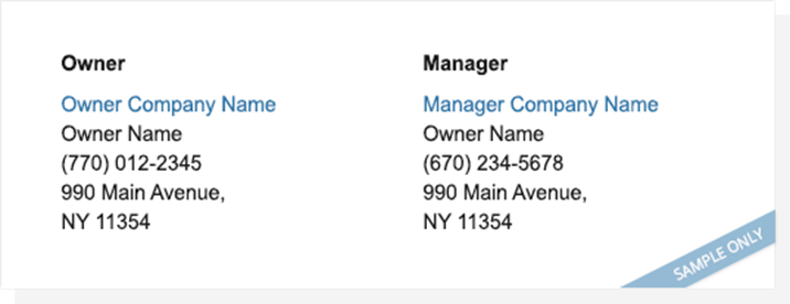 Owner/Manager contact details card
